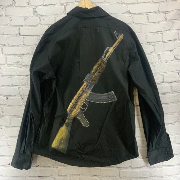 El Cartel Graphic Print Shirt Button Up Mens Sz 2XL Black Unique Rare Print - Picture 3 of 4